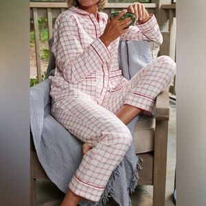 LAKE Pajama Set Flannel Piped in Scarlet Windowpane Check Size Small